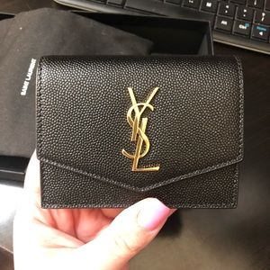 YSL Card Case in Grain de Poudre Embossed Leather